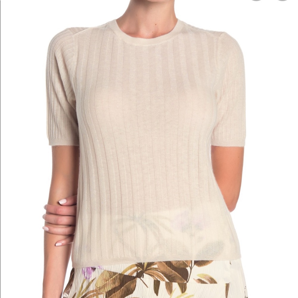 Vince ribbed cashmere short sleeve top L